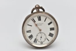 A LATE VICTORIAN 'J.W.BENSON' SILVER OPEN FACE POCKET WATCH, key wound, round white dial signed 'J.