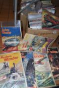 THREE BOXES OF COMICS & MAGAZINES to include Modern Wonder, Look In, Record Collector, Mother and