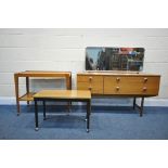 A MID CENTURY TEAK AVALON DRESSING TABLE, with a single rectangular mirror and four drawers, width