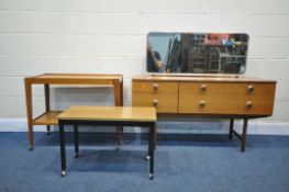 A MID CENTURY TEAK AVALON DRESSING TABLE, with a single rectangular mirror and four drawers, width