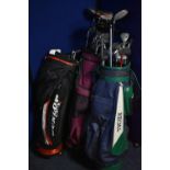 THREE GOLF BAGS, Dunlop, Regal and Hippo containing various golf clubs to include Hippo, Aldila,