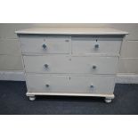 A WHITE PAINTED VICTORIAN PINE CHEST OF TWO SHORT OVER TWO LONG DRAWERS, width 95cm x depth 49cm x