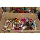 TWO BOXES OF VINTAGE CHRISTMAS BAUBLES, ETC (2 BOXES)