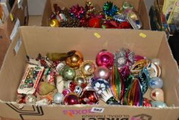 TWO BOXES OF VINTAGE CHRISTMAS BAUBLES, ETC (2 BOXES)