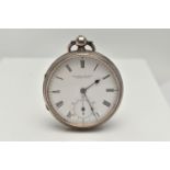 A LATE VICTORIAN SILVER OPEN FACE POCKET WATCH, the Swinden & Sons pocket watch with a white face,