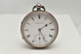 A LATE VICTORIAN SILVER OPEN FACE POCKET WATCH, the Swinden & Sons pocket watch with a white face,