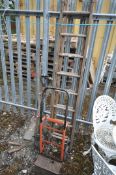 A SELECTION OF VARIOUS TOOLS, to include a wooden sixteen rung extension ladder, closed length