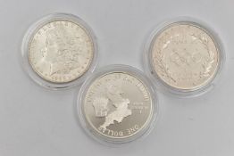 THREE UNITED STATES SILVER ONE DOLLAR COINS, to include Olympiad Liberty 1988, Thirty Eighth