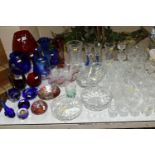 A QUANTITY OF CUT GLASS AND DECORATIVE GLASS WARES ETC, to include a set of six large matching