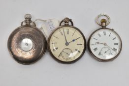 THREE POCKET WATCHES, to include a silver half hunter, manual wind pocket watch, hallmarked 'Aaron