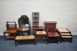 A SELECTION OF OCCASIONAL FURNITURE, to include a mahogany circular occasional table, a triple