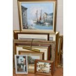 DECORATIVE PAINTINGS AND PRINTS ETC, to include an indistinctly signed watercolour depicting a river