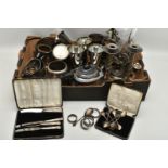 A SELECTION OF SILVER PLATE AND WHITE METAL WARE, to include five silver plated cups and five silver