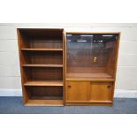 TWO MID CENTURY TEAK BOOKCASES, one with two glazed doors and two cupboard doors, width 75cm x depth