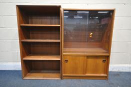 TWO MID CENTURY TEAK BOOKCASES, one with two glazed doors and two cupboard doors, width 75cm x depth