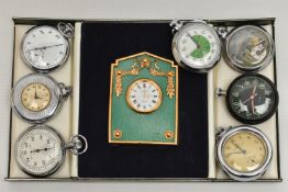 A BOX OF ASSORTED POCKET WATCHES AND STOP WATCHES, to include a novelty football 'Ingersoll Triumph'