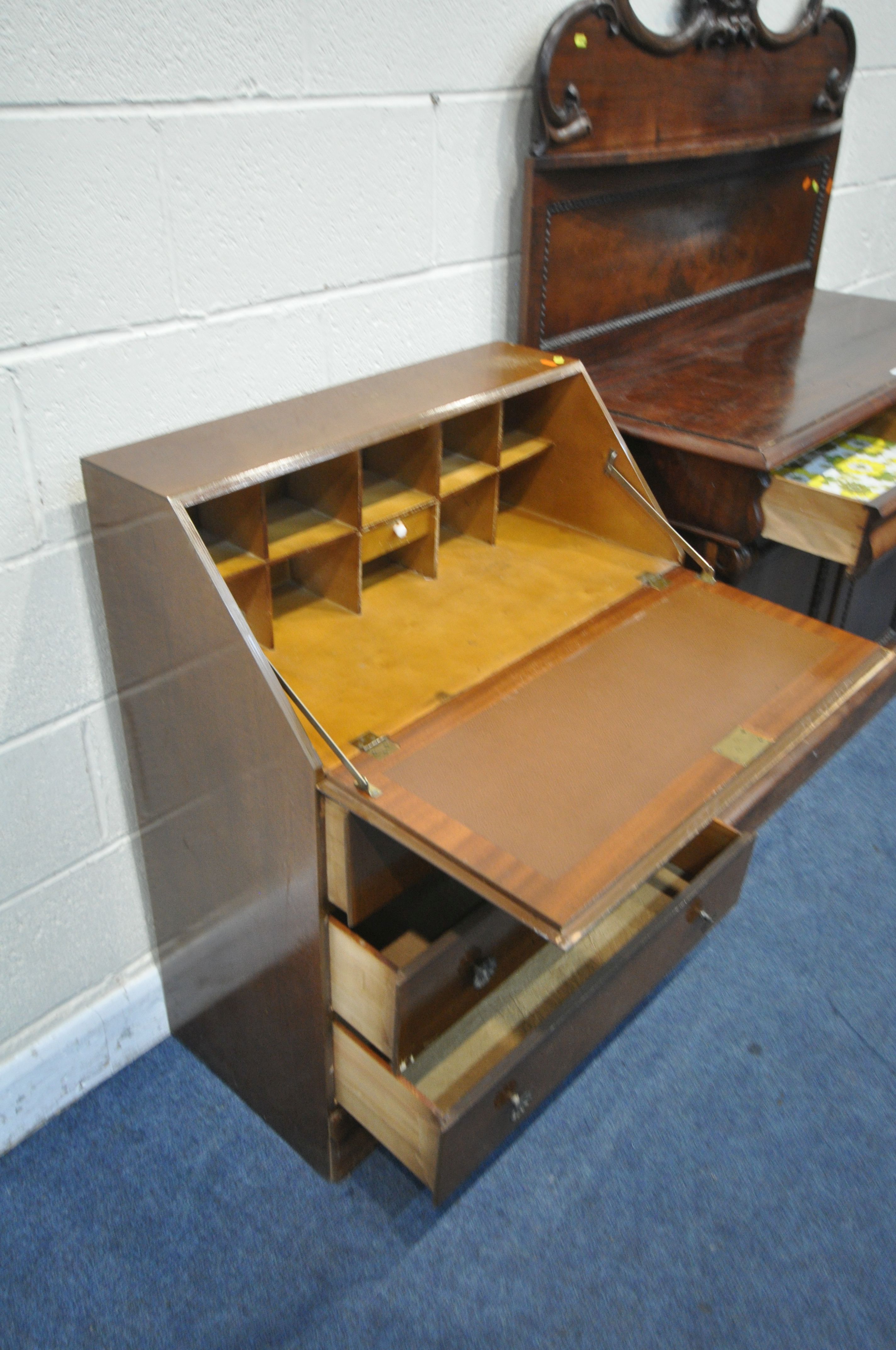 A VICTORIAN MAHOGANY CHIFFONIER, the raised back with scrolled foliate details and a single shelf, - Image 4 of 4