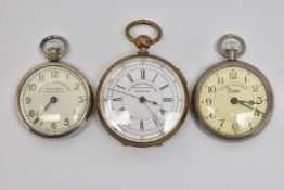 THREE POCKET WATCHES, to include a key wound pocket watch, round white dial signed 'Celebrated