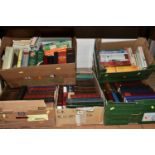 FIVE BOXES OF BOOKS, to include mostly hardback classic novels, Thomas Hardy, Richard Adams,