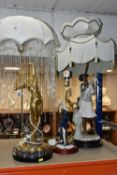 THREE LARGE FIGURAL TABLE LAMPS, comprising a Capo-Di-Monte Florence limited edition lamp designed