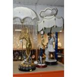 THREE LARGE FIGURAL TABLE LAMPS, comprising a Capo-Di-Monte Florence limited edition lamp designed