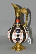 A ROYAL CROWN DERBY SWAN NECKED VASE, in Old Imari 1128 pattern with solid gold band, height 25cm,