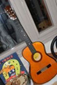A VITTORO GUITAR, six string acoustic, three quarter size, model 531, with soft faux leather case