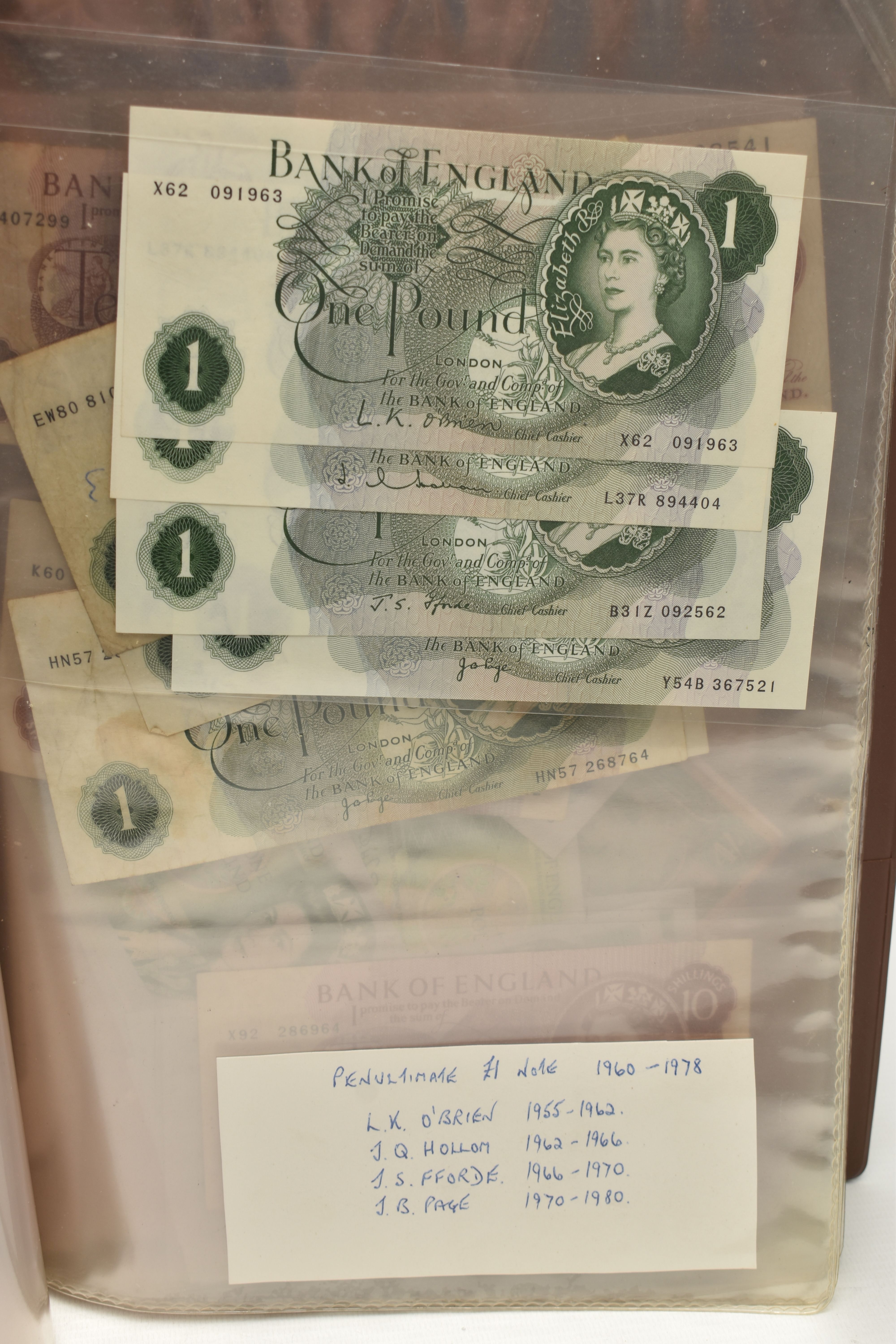 A BANKNOTE ALBUM OF MAINLY BANK OF ENGLAND NOTES, to include early Bradbury 1917 £1 E28, a Pre - Image 9 of 15