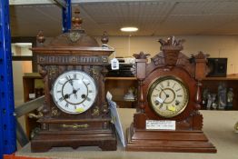 TWO LATE 19TH /EARLY 20TH CENTURY MANTEL CLOCKS, comprising a walnut cased American Ansonia