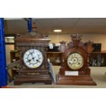 TWO LATE 19TH /EARLY 20TH CENTURY MANTEL CLOCKS, comprising a walnut cased American Ansonia