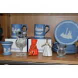 A COLLECTION OF WEDGWOOD JASPERWARES, SILVER, GLASS AND CLOCKWORK TOYS, comprising boxed Wedgwood