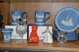 A COLLECTION OF WEDGWOOD JASPERWARES, SILVER, GLASS AND CLOCKWORK TOYS, comprising boxed Wedgwood