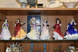 SIX ROYAL DOULTON FIGURINES OF THE YEAR, comprising 1992 Mary HN3375 (glue residue to base,