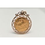 A HALF SOVEREIGN PENDANT, George and the Dragon 1908 sovereign, Edward VII to the obverse, set in