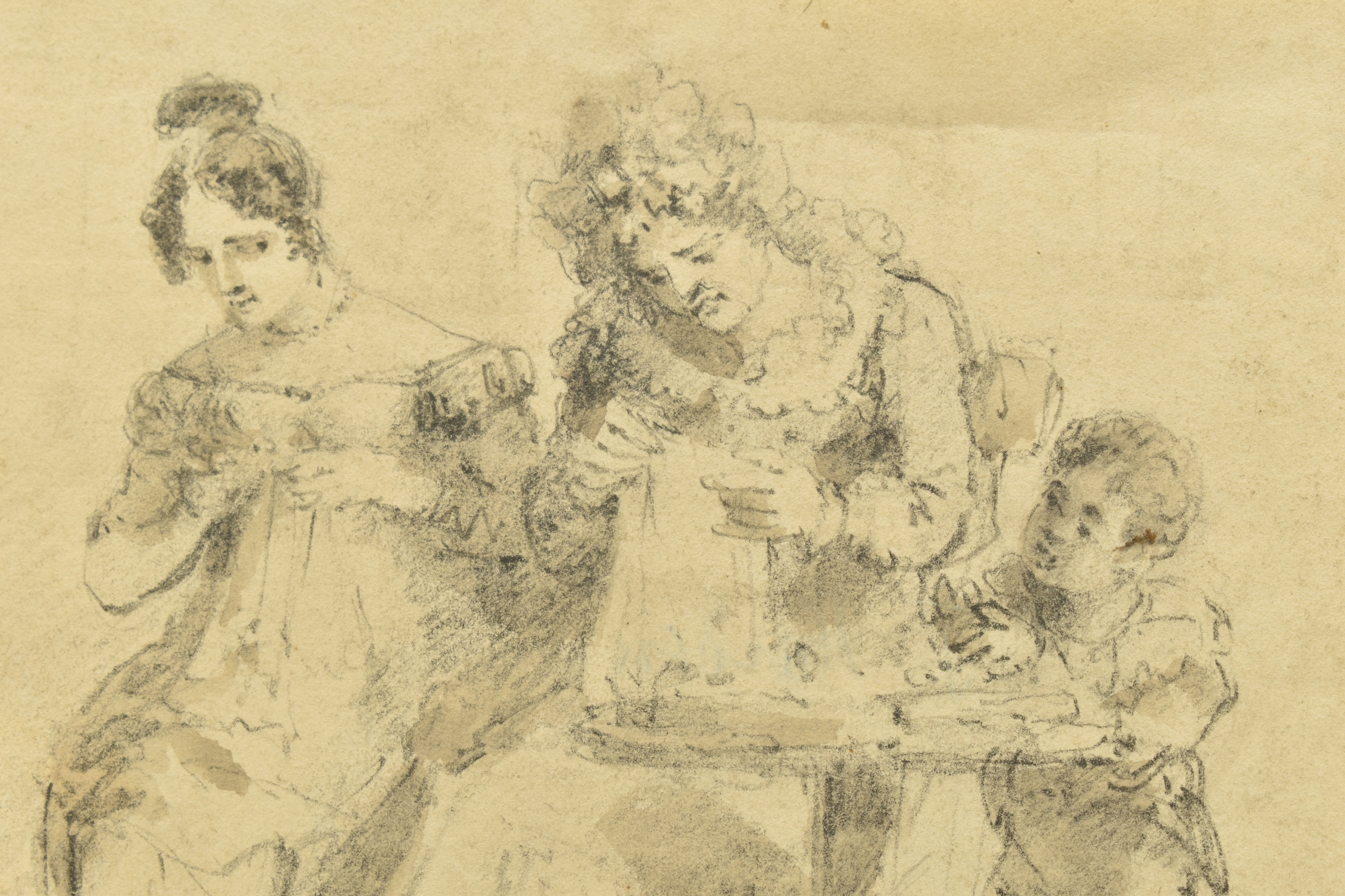 CIRCLE OF JOHN HARDEN (1772-1847) A SKETCH OF A FAMILY GROUP, a small boy stands beside two female - Image 3 of 6