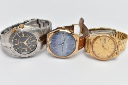THREE GENTS WRISTWATCHES, the first a 'Seiko Arctura Kinetic', baton markers, date aperture at the