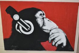 AMMAR (CONTEMPORARY) A GRAFFITI STYLE DEPICTION OF A CHIMPANZEE WEARING HEADPHONES, signed bottom