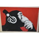 AMMAR (CONTEMPORARY) A GRAFFITI STYLE DEPICTION OF A CHIMPANZEE WEARING HEADPHONES, signed bottom