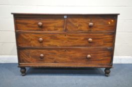 A VICTORIAN FLAME MAHOGANY CHEST OF TWO SHORT OVER TWO LONG DRAWERS, with later leatherette
