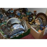 FOUR BOXES OF ORNAMENTS AND COLLECTOR'S PLATES, to include assorted figurines, wall plaques,