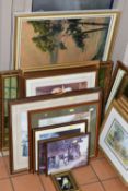 A QUANTITY OF PICTURES AND MIRRORS ETC, to include a coastal maritime oil on board signed Passeur,