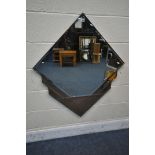 AN ART DECO STYLE WALL MIRROR, with a metal frame, one large mirror section and five various rose