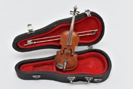 A MINATURE 'SACCHETTI' VIOLIN, a cased violin with silver embellishments, approximate length of case