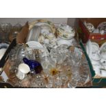 SIX BOXES OF CERAMICS AND GLASSWARE, to include a mid-century crystal ashtray (possibly Japanese), a