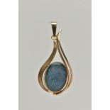 A GEM PENDANT, designed as an oval opal triplet in a collet setting with abstract pear shape