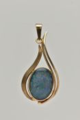 A GEM PENDANT, designed as an oval opal triplet in a collet setting with abstract pear shape