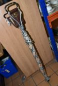 A BURBERRY SHOOTING STICK, in traditional Burberry check fabric and brown leather seat, length 1m (