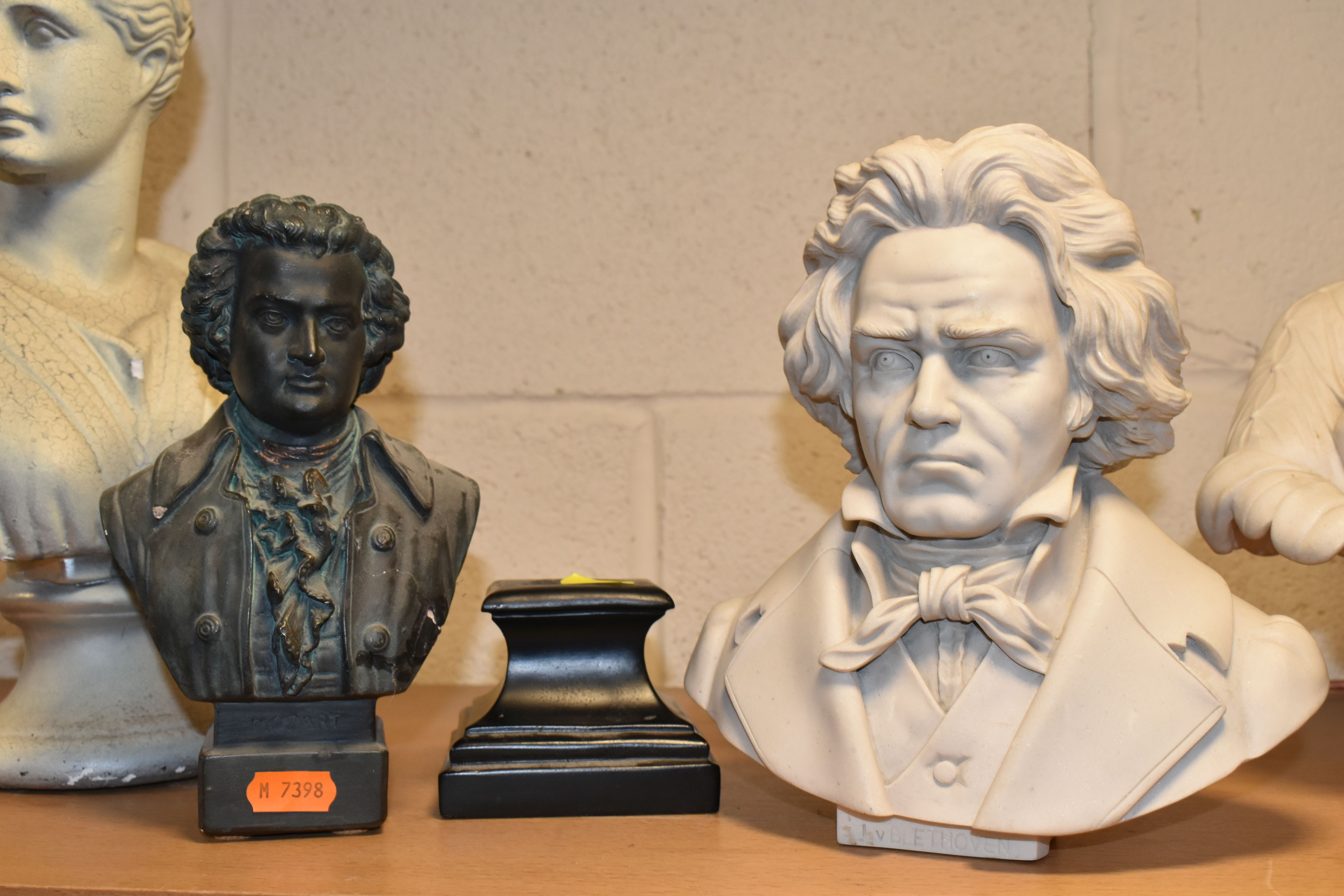 FOUR BUSTS, comprising a composite marble bust of 'Clytie' height 32cm, Beethoven with a black - Image 3 of 4