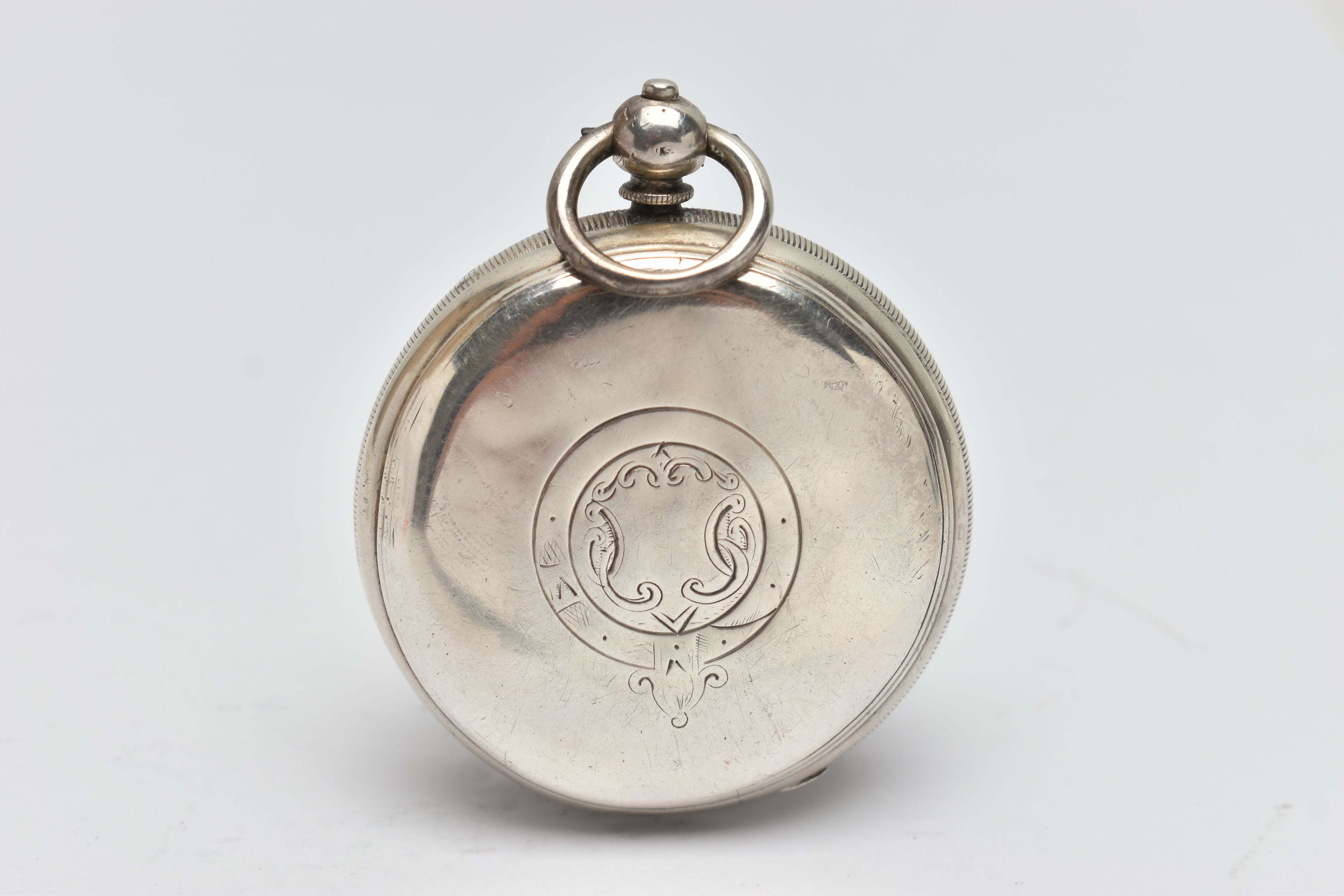 A LATE VICTORIAN SILVER OPEN FACE POCKET WATCH, key wound, round white dial, Roman numerals, - Image 2 of 5