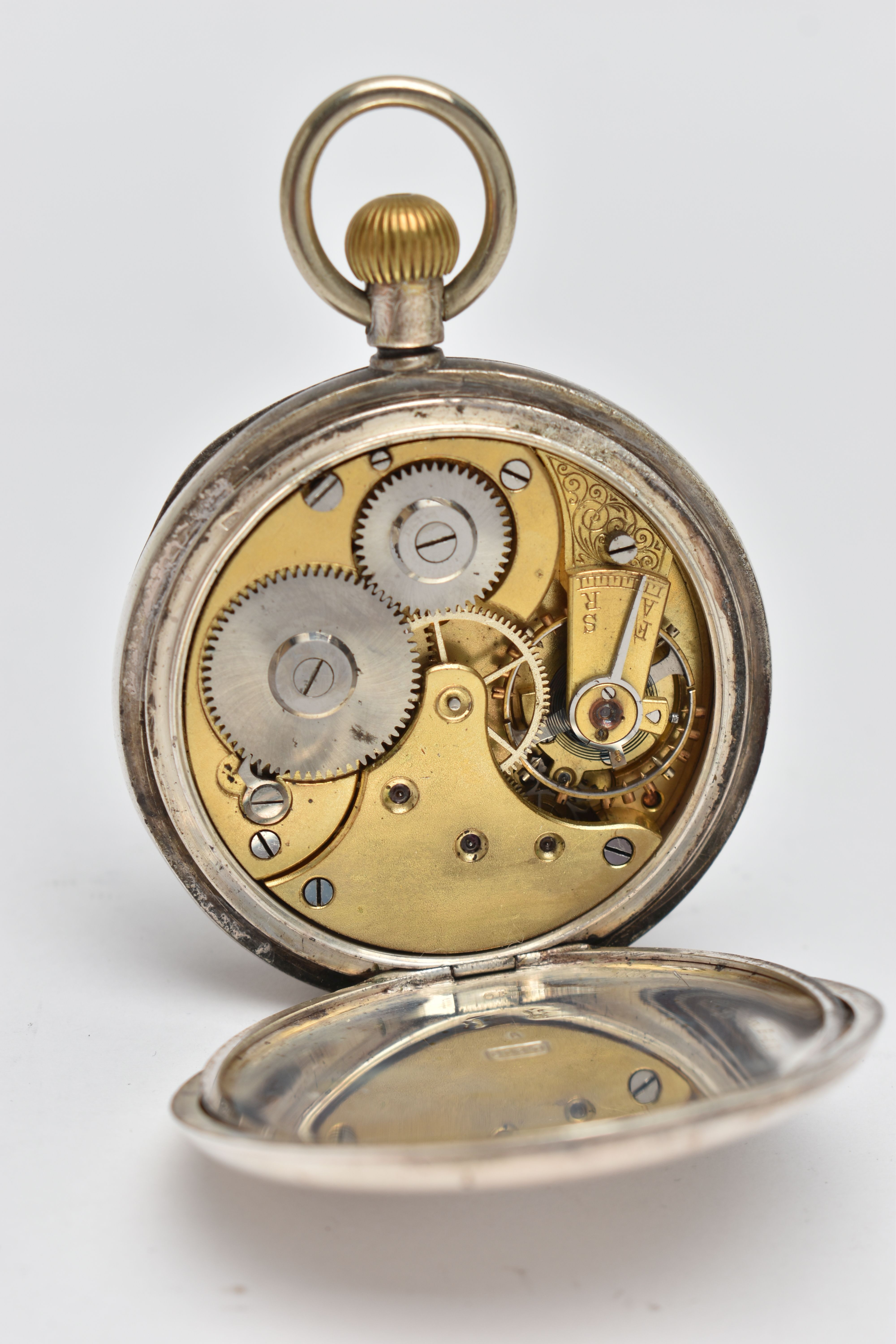 AN OPEN FACE POCKET WATCH, manual wind, round white dial, Roman numerals, subsidiary seconds dial at - Image 5 of 5